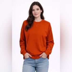 Apana Nordstrom Vivid Vibrant Orange V-Neck Top Sweater Pullover Lux - Size L